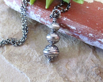 Graduated Navajo pearl pendant necklace, 925 sterling silver stamped bench beads, western  southwestern jewelry