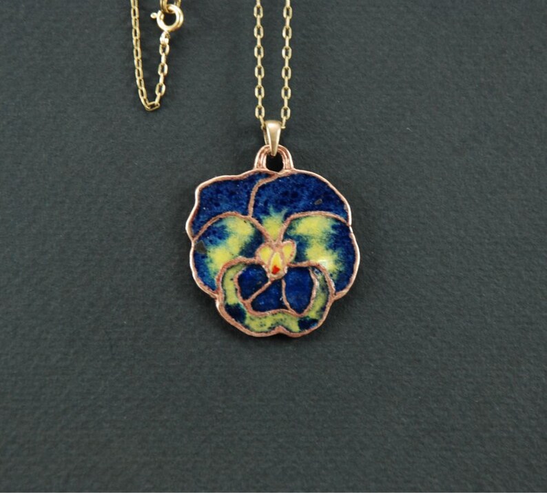 Pansy Necklace Flowery Pendant Glass Enamel Pendant Etsy New Zealand