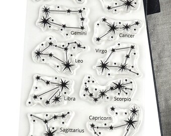 Constellation Zodiac Clear Stamp Set, Rubber Stamp, Astronomy Stamp, Celestial Astrology Space Stamp - for Junk Journals, Scrapbooking