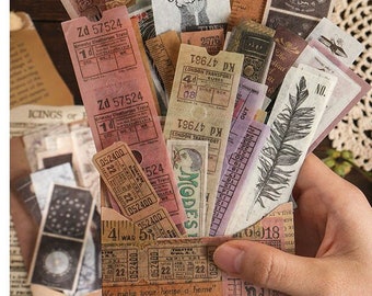 Junk Journal Supplies - Washi Bookmark Stickers 40 pcs, vintage Astronomy, Ticket, Old Book, Bookmark Stickers