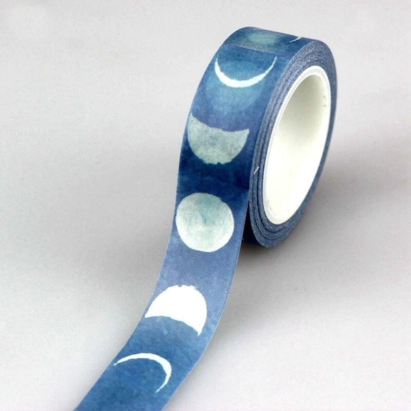 Blue Moon Washi Tape, Masking Tape, Lunar Moon Phases, Journal Supplies
