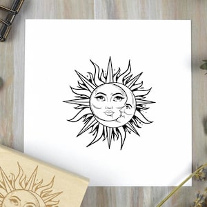 Sun and Moon Stamp: Celestial Lunar Sun Rubber Stamp, Summer Magical Stamp, Scrapbook Stamp - Astronomy, Stars, and Planet Stamps