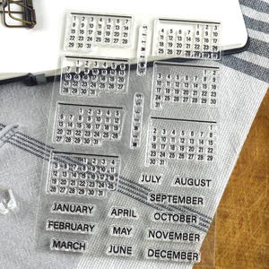 Minimalist Calendar Clear Stamp Set, 4x6in Months Journal Photopolymer Planner Stamps with Perpetual Calendars Dates for Travel Notebook image 2