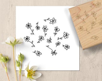 Scattered Flowers Rubber Stamp, Spring Confetti Flower Doodle, Delicate Hand Drawn Stamp for Garden Journal, Invitations, Bridal Shower