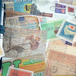 Vintage Mail Ephemera Stickers, Postcard Stickers, Mail Exchange Stickers, Junk Journal Kit, Paper Ephemera, Washi Stickers