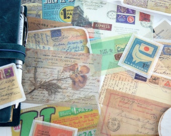 Vintage Mail Ephemera Stickers, Postcard Stickers, Mail Exchange Stickers, Junk Journal Kit, Paper Ephemera, Washi Stickers