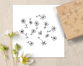 Scattered Flowers Rubber Stamp, Spring Confetti Flower Doodle, Delicate Hand Drawn Stamp for Garden Journal, Invitations, Bridal Shower