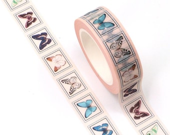 Butterfly Postage Washi Tape, Butterfly Masking Tape, Vintage Style Junk Journal Supplies, Journal Stickers
