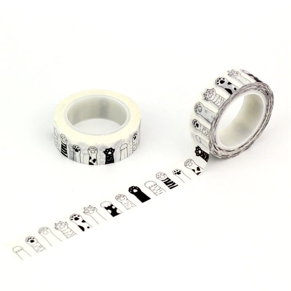 Cat Paw Washi Tape, Cute Black and White Masking Tape, fun Journal Supplies for Planners and Notebooks