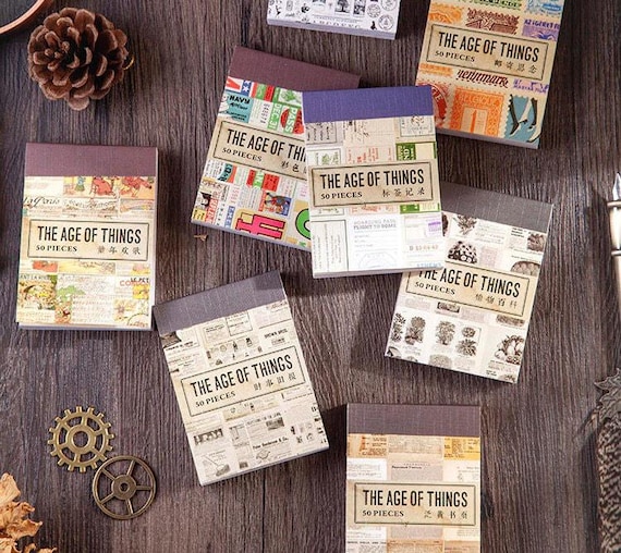 Junk Journal Washi Sticker Pad - Journaling Supplies, Ephemera Pad, Art Journal Collage Paper