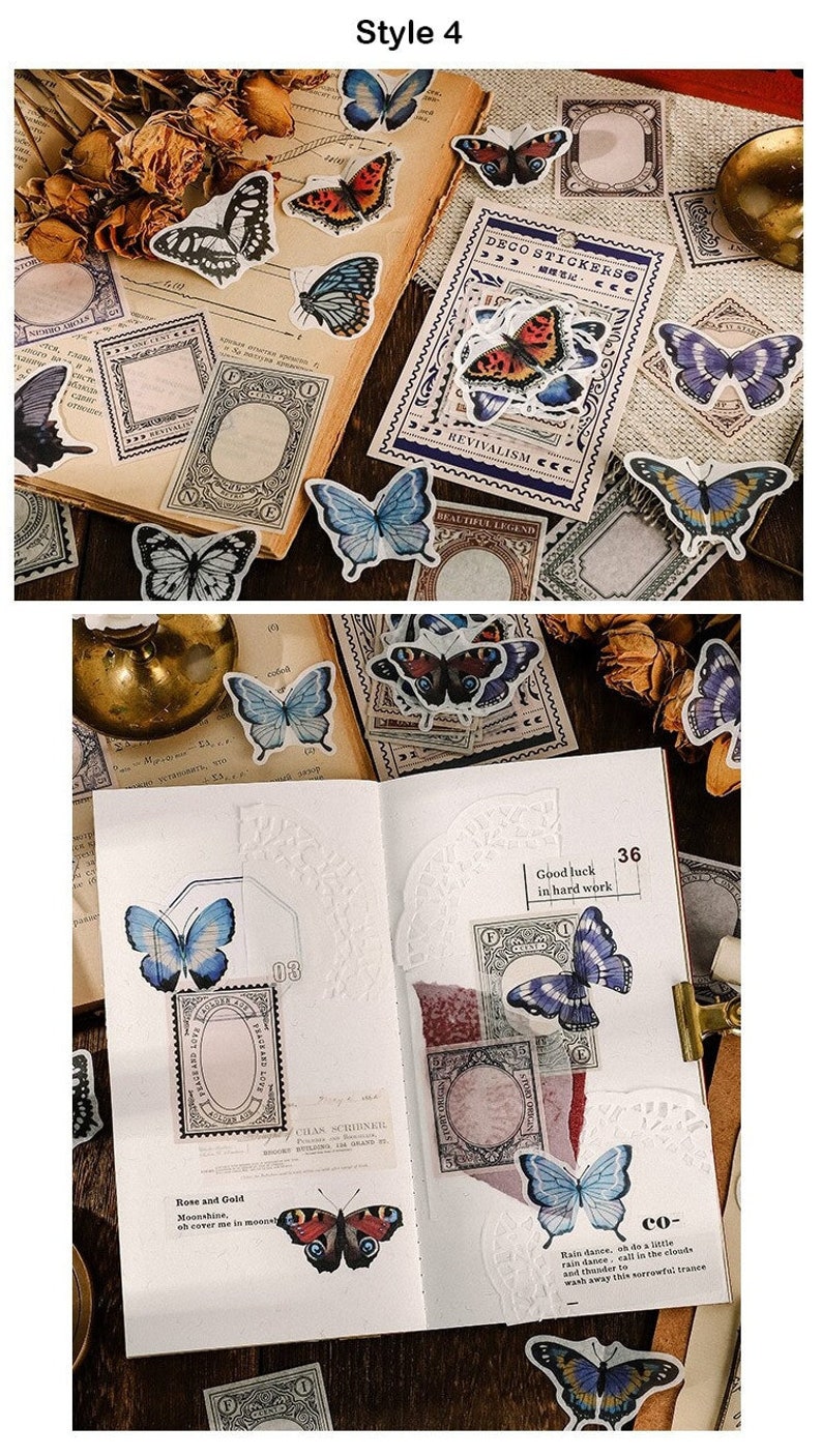 Junk Journal Washi Stickers, Butterfly, Moon, Floral Stickers for Planners, Art Journals, and Travel Notebooks image 6