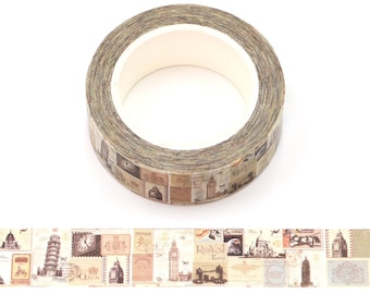 Travel Postage Washi Tape, Vintage Mail Masking Tape, Junk Journal Supplies, Traveler Journal or Notebook Acessory
