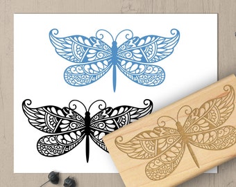 Dragonfly Rubber Stamp, Zentangle Insect Stamp, Boho Mandala style stamp for Journal Supplies and Mail Art