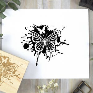 Butterfly Ink Splash Rubber Stamp - Abstract Paint Splat  Samp - Spring Garden Journal Supply