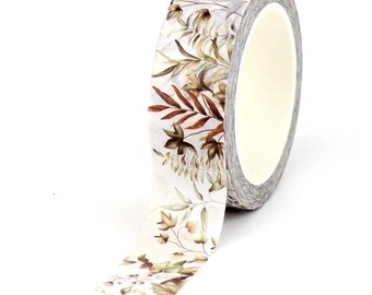 Washi Tape - Botanical Border Masking Tape, Journal Supplies, Autumn Color Leaves Plants Washi Tape