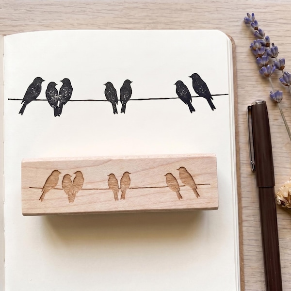 Birds on a Wire Rubber Stamp – Sparrow Silhouette Border for Garden Crafts
