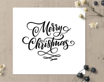 Merry Christmas Stamp, Christmas Rubber Stamp, Hand Lettered Holiday Stamp, Christmas Card Stamp, Christmas Gift Decoration, Gift Topper 190