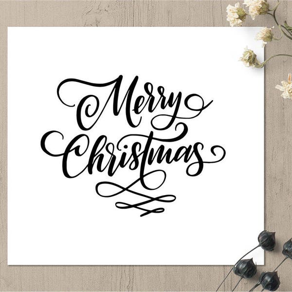 Merry Christmas Stamp, Christmas Rubber Stamp, Hand Lettered Holiday Stamp, Christmas Card Stamp, Christmas Gift Decoration, Gift Topper 190