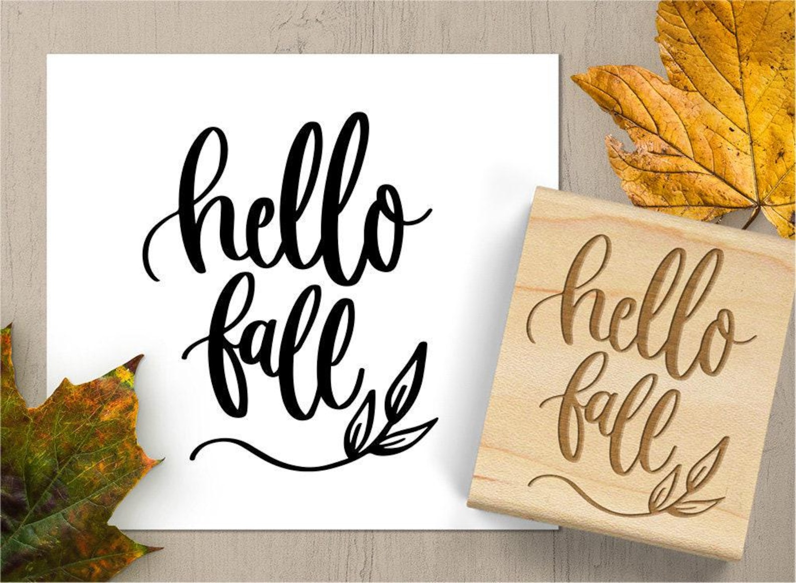 Hello Fall Stamp, Fall Rubber Stamp, Autumn Stamp, Cardmaking Stamp ...