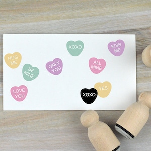 Conversation Heart Stamp Set, Candy Heart Stamp, Valentine Stamp, Valentine Gift, Heart Rubber Stamp, Candy Stamp, Cute Love Stamp