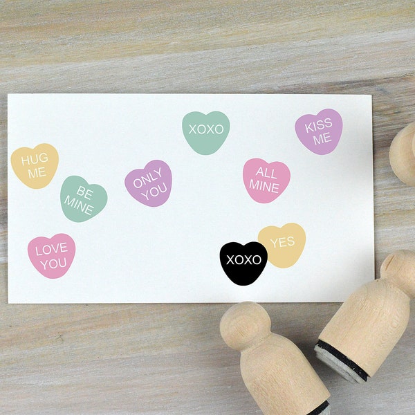 Conversation Heart Stamp Set, Candy Heart Stamp, Valentine Stamp, Valentine Gift, Heart Rubber Stamp, Candy Stamp, Cute Love Stamp