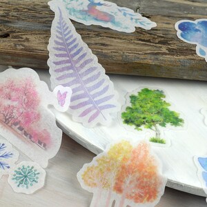 Aquarelle Nature Washi Stickers 60 pcs, Junk Journal Supplies, Trees, Leaf, Natural Sticker Ephemera image 2