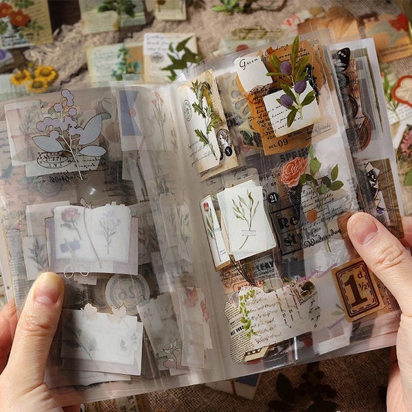 120er Sticker Buch, Retro PET Kunststoff Aufkleber, Junk Journal Zubehör - für Planer, Geschenkanhänger, Mail Art, lustige Aufkleber