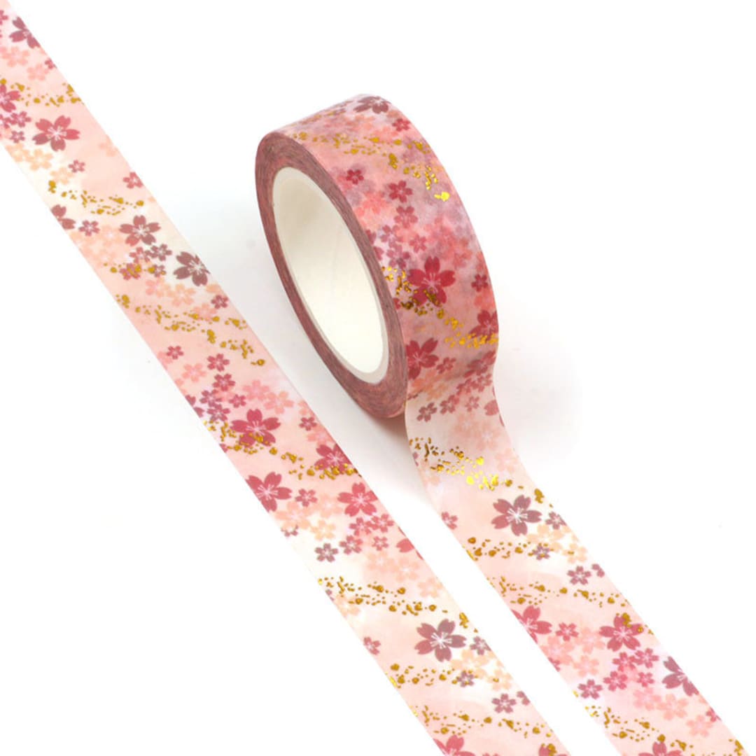 Cherry Blossom Washi Tape, Foil Masking Tape, Cute Pink Washi Tape