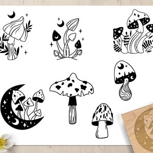 Mushroom Rubber Stamp: Celestial, Fun, Funky Mushroom Stamps, Journal Supplies, Scrapbook Stamp - Nature and Plant Stamps