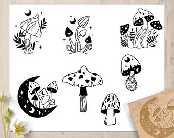 Mushroom Rubber Stamp: Celestial, Fun, Funky Mushroom Stamps, Journal Supplies, Scrapbook Stamp - Nature and Plant Stamps