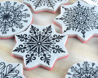 Snowflake Rubber Stamp Set, Journal Stamps, Tim Holtz Handrawn Snowflakes Stamps, Snow Stamp, Holiday Card Stamp