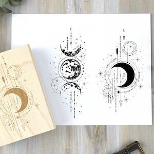 Magical Moon Stamp: Celestial Lunar Rubber Stamp, Moon Phases, Space Journal Supplies, Scrapbook Stamp - Astronomy, Stars, and Planet Stamps