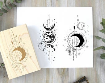 Magical Moon Stamp: Celestial Lunar Rubber Stamp, Moon Phases, Space Journal Supplies, Scrapbook Stamp - Astronomy, Stars, and Planet Stamps