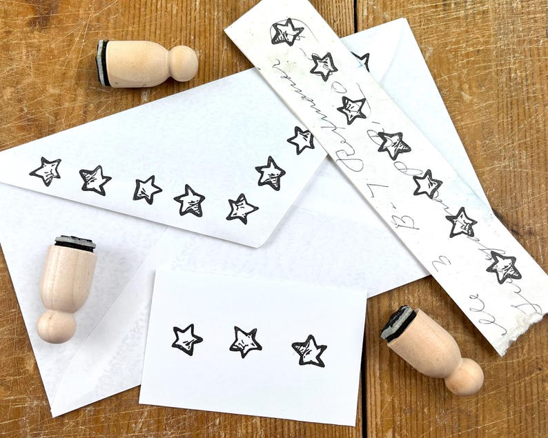 Juego de sellos de goma Tiny Stars, sello de estrella informal, invitación a fiesta, sello del Día de la Independencia, sello de Año Nuevo, sello de cumpleaños, papelería imagen 1