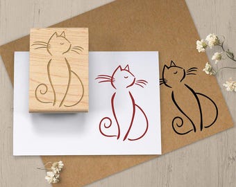 Sophisticated Cat Stamp, Cat Rubber Stamp, Cat Lovers Gift, Feline Stamp, Kitty Scrapbook Stamp, Animal Stamp