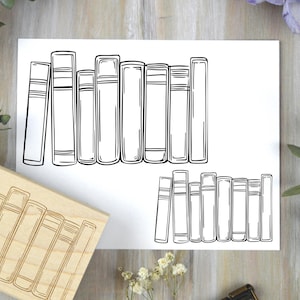 Row of Books Rubber Stamp: Reading Journal or Tracker, Bookish Gift
