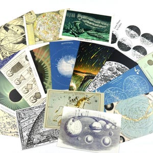Postcard Set 20 Astronomy, New Vintage Design Celestial Moon, Constellations, Astrology, Mail Postcrossing, Penpal, or Junk Journal Supplies