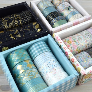 Foil Washi Tape Set 10pc, Cute Washi Tape Set, Black Geometric Washi Tape for Journal, Planner, and Scrapbook, Decorative Tape, Masking Tape