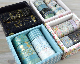 Foil Washi Tape Set 10pc, Cute Washi Tape Set, Black Geometric Washi Tape for Journal, Planner, and Scrapbook, Decorative Tape, Masking Tape