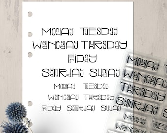 Saba Weekday Clear Stamp Set, 4x4in Days of the Week Journal Stamps Photopolymer for Planner, or Travel Notebook