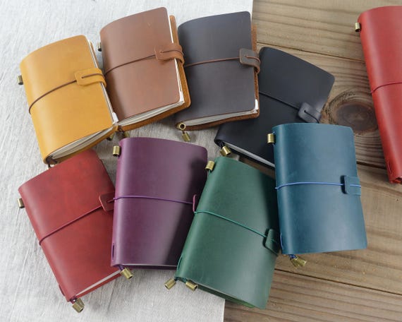 Leather Refillable Journal - Personalized A5 Travel Notebook with 3 Inserts