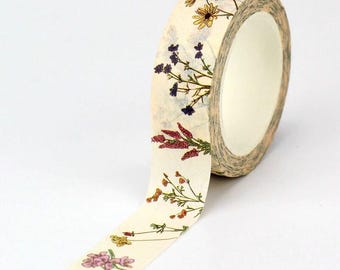 Flower Washi Tape, Botanical Illustration Masking Tape, Vintage Style Journal Supplies for Planners and Journals