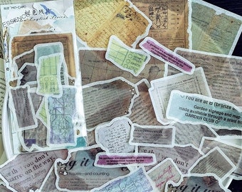 Torn Vintage Ephemera Stickers 60pcs, Junk Journal Ephemera, Paper Ephemera, Distress Old Book Pages Articles Documents, Map, Washi Stickers