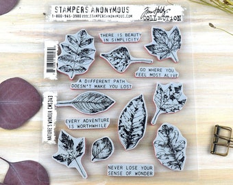 Pressed Leaf Rubber Stamps 14 pcs for Journaling Supplies, Tim Holtz Natures Wonder Cling Stamps by Stampers Anonymous