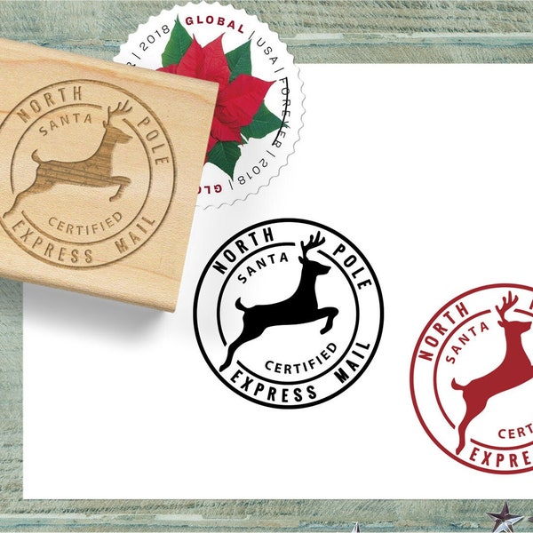 Christmas Seal Stamp, North Pole Express Christmas Postal Cancellation Stamp, Christmas Rubber Stamp, Holiday Mail Stamp, Gift Wrap Stamp
