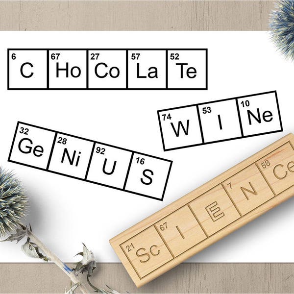Periodic Table Word Stamps, Science Gift, Science Teacher Stamp, Chemistry Gift, Caffeine Stamp, Science Stamp, Chocolate Stamp, Geek 56