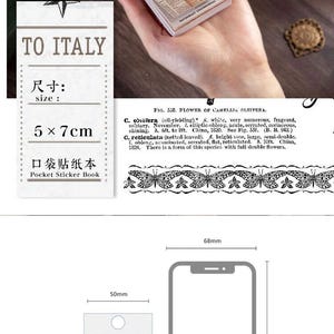 May include: A small, rectangular sticker book with the text "THE AGE OF THINGS" and various vintage-style images. The sticker book measures 50mm x 70mm. The image also includes text that says "TO ITALY" and "Pocket Sticker Book".