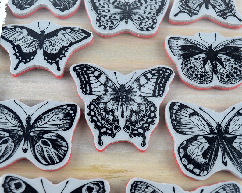 Tim Holtz Flutter Cling Stamps by Stampers Anonymous 10 Butterfly Moth Rubber Stamp Set