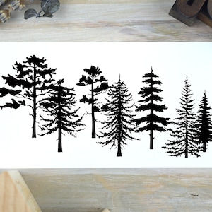 Tree Rubber Stamp, Forest Stamp, Landscape Scene Stamp, Botanical Scrapbook Supplies, Rubber Stamp Set, Woodland Rubber Stamps