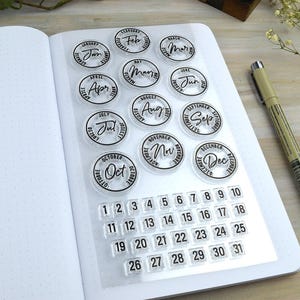 Journal Date Stamps, Postage Cancellation Clear Planner Stamps with Months of the Year Calendar Stamp Set image 3